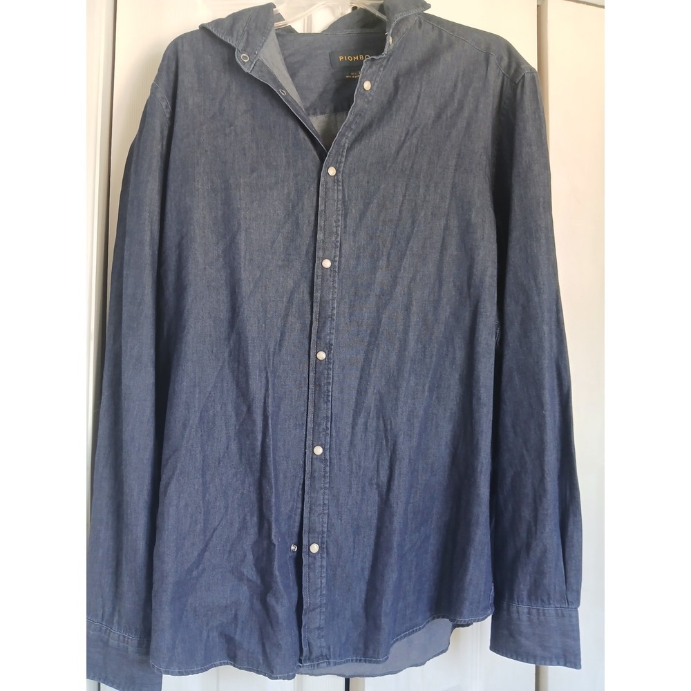 Piombo 100% Cotton Chambray Denim Western‎ Shirt Pearl Snaps Sz Large
